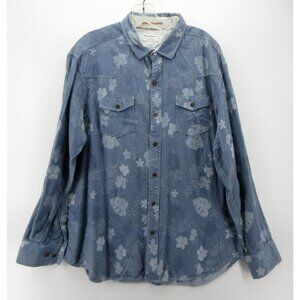 Tommy Bahama Jeans Shirt Large Western Hawaiian Floral Tropical Twill *